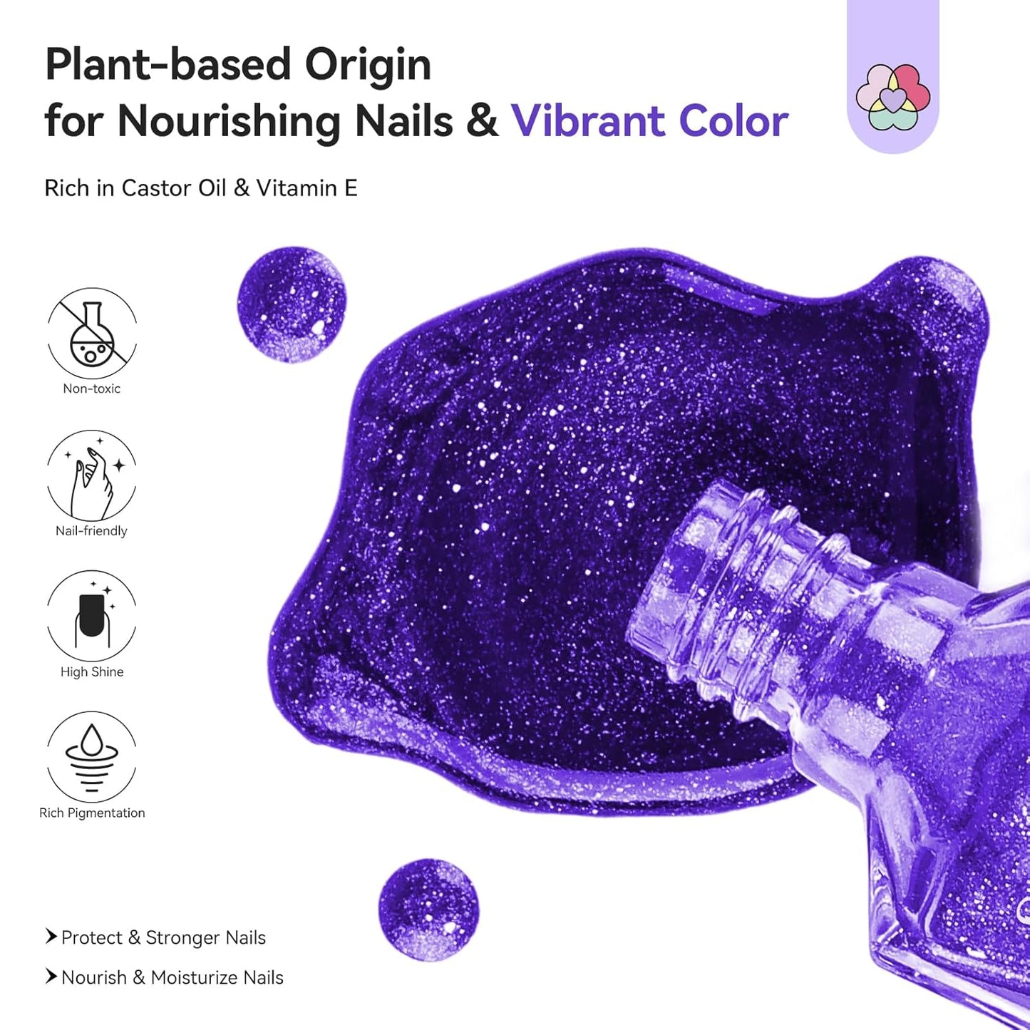 SAVILAND Color Artistry Blue Purple Chameleon Nail Polish - 7 Days Shimmer Holographic Glitter Fingernail Polish Air Fast Dry, Blue to Purple Color Shift Multichrome Metallic No Require Cured-Velvo Beauty