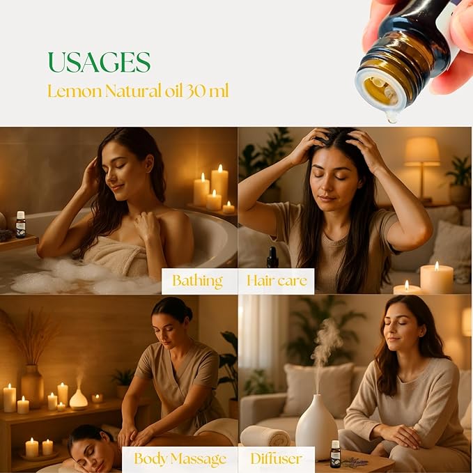 Roots & Above Pure Natural Lemon Essential Oil 1.01 oz/30ml Cold Pressed Oils for Skin, Hair, Massage, Diffusers & Candle Making-Velvo Beauty