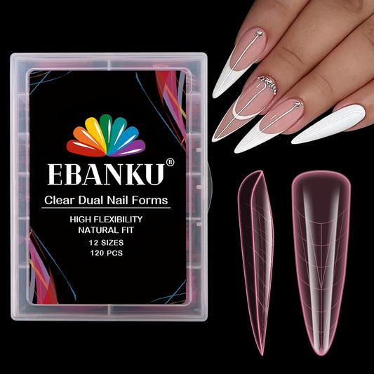 EBANKU Stiletto Dual Nail Forms for Poly Extension Gel, 120 PCS Pink Nail Molds Reusable Nail Extension Forms for Builder Gel Manicure Design Salon DIY-12 Sizes-Velvo Beauty