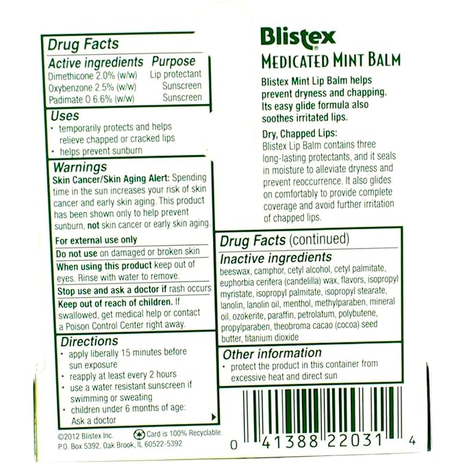 Blistex Medicated Mint Balm SPF 15 0.15 oz (Pack of 12)-Velvo Beauty