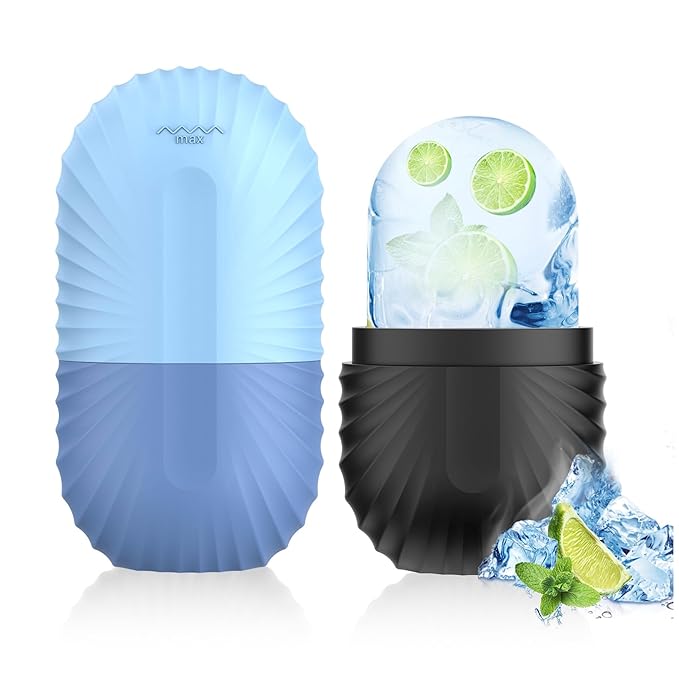 2pcs Ice Roller for Face and Eye, Silicone Ice Facial Roller Ice Holder, Face Ice Mold Skin Care, Face Icers Reusable Ice Cube Roller for Shrink Pores Anti Wrinkle Reduce Puffiness, Black Blue-Velvo Beauty