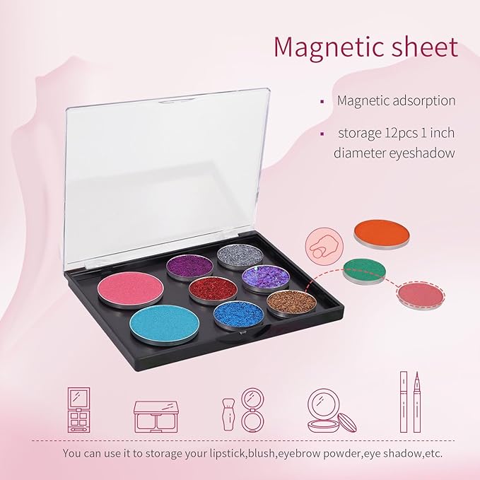 AJLTPA Magnetic Makeup Palette with Clear Top, 3Pack Empty Eyeshadow Pan Dispensing Storage Box with 60Pcs Adhesive Metal Stickers for DIY Cosmetics Lipstick Blush Powder-4.8" x 4"Palette-Velvo Beauty