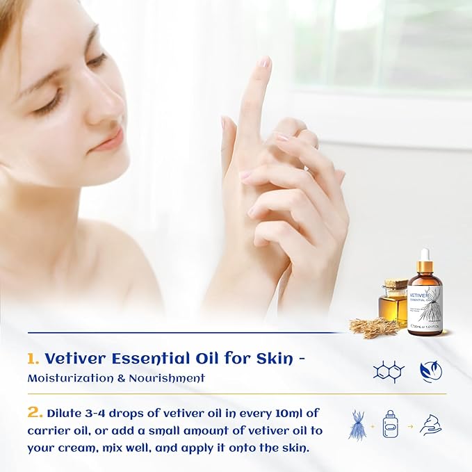 HIQILI 1 Fl Oz Vetiver Essential Oil, 100% Pure Natural for Skin, Candle Making - 30ml-Velvo Beauty