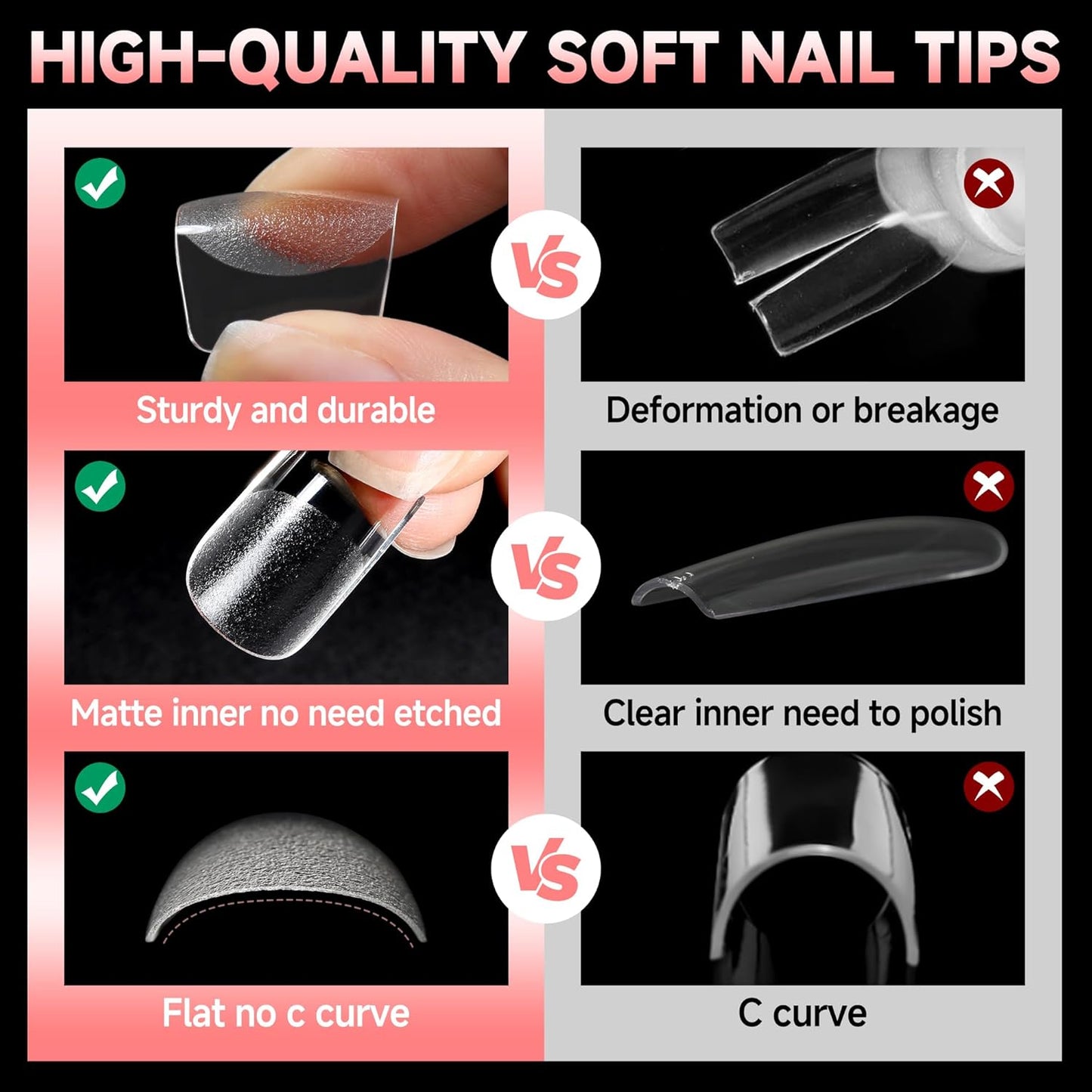 UNA GELLA Short Square Nail Tips, 600PCS Square Gel Nails Tips Pre Etched Full Cover Soft Gel Press on Nails No C Curve For Women Girl DIY French & Chrome Style Salon At Home 12 Sizes-Velvo Beauty