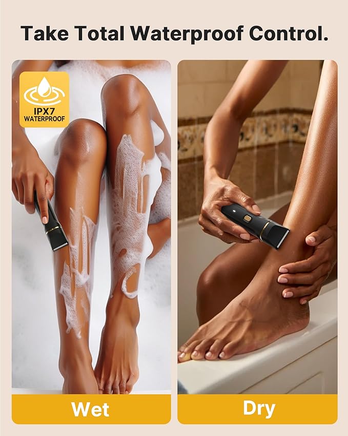 Upgraded Bikini Trimmer for Women, Dermave Bikini Shaver [2in1 & Painless] Electric Razor, [Waterproof] Pubic Body Hair Trimmer, Replaceable Ceramic Blade, Charge Dock, Gifts for Women/Men-Velvo Beauty