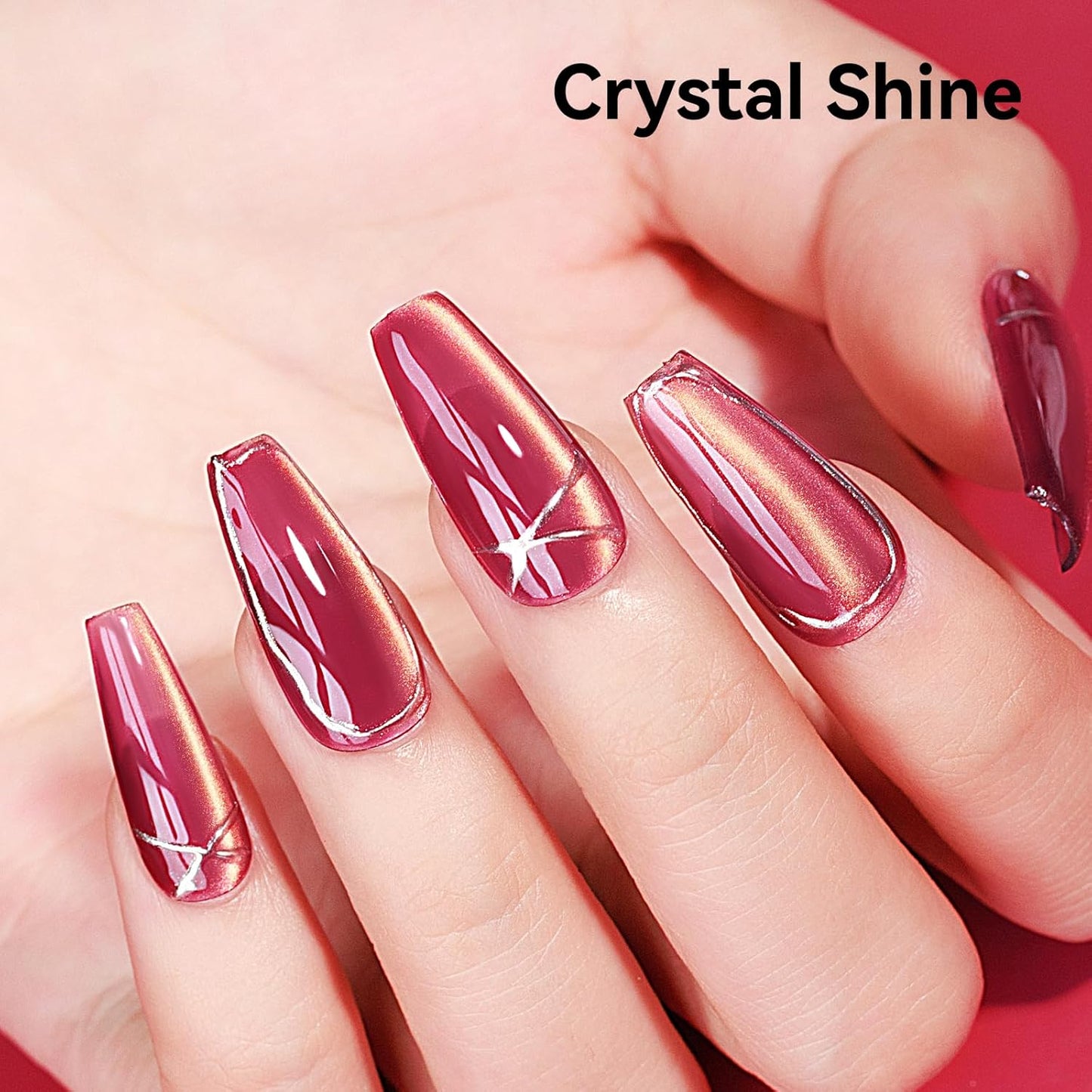 Cat Eye Gel Nail Polish Red Glass Jelly Magnetic Nail Polish Gel Shimmer Glitter Gloss Shine Holographic Wine Color Velvet For Nail Art Manicure DIY At Home 12ml-Velvo Beauty