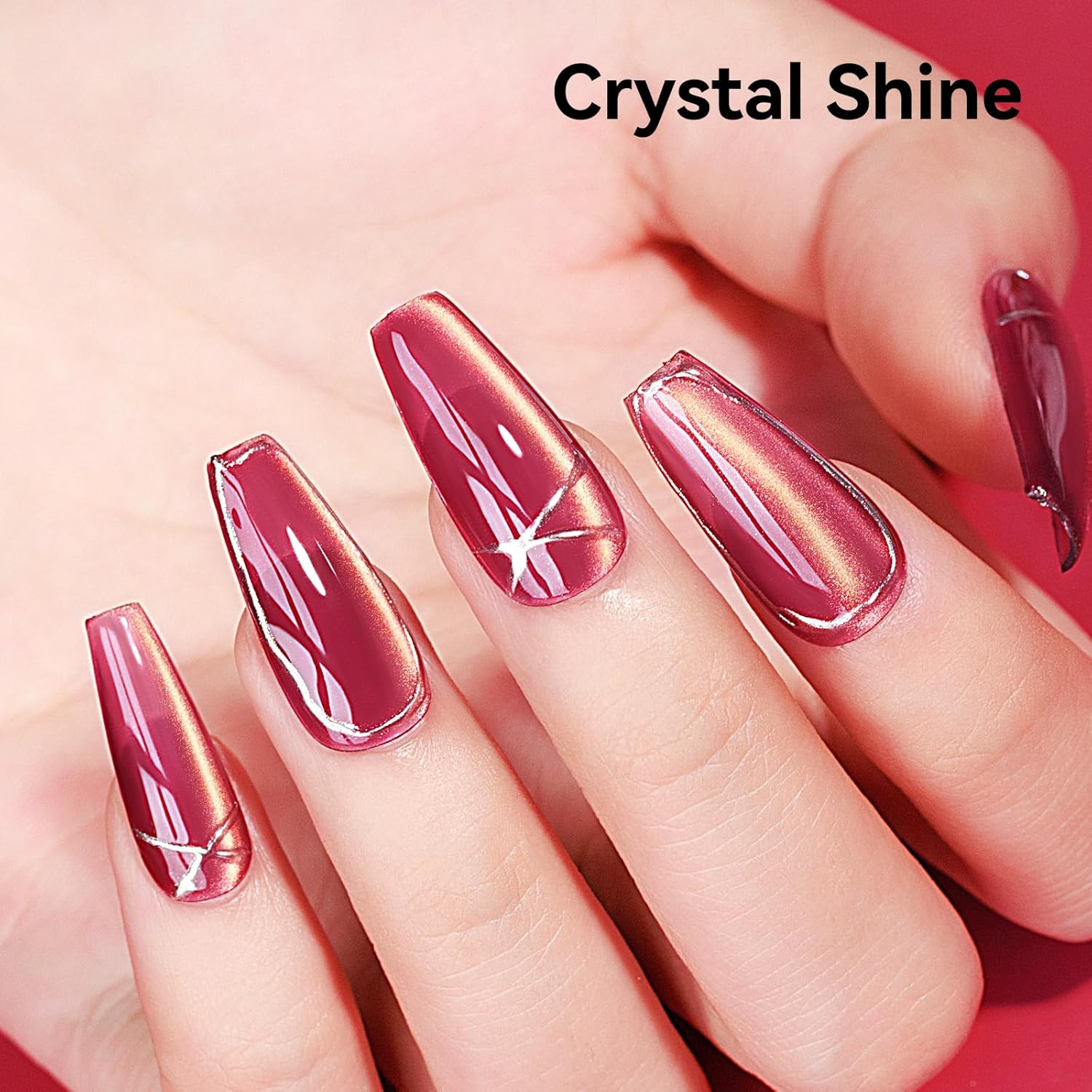 Cat Eye Gel Nail Polish Red Glass Jelly Magnetic Nail Polish Gel Shimmer Glitter Gloss Shine Holographic Wine Color Velvet For Nail Art Manicure DIY At Home 12ml-Velvo Beauty