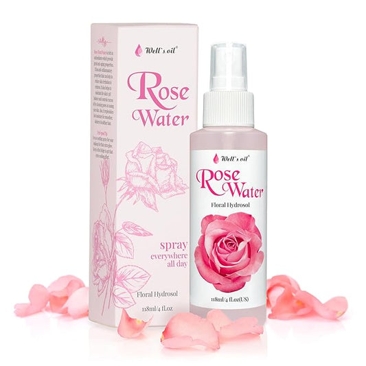 Well's Oil Rosewater Mist Spray (4 Fl oz) – Hydrates, Soothes & Refreshes | 100% Natural | No Chemical | For All Skin and Hair Types-Velvo Beauty