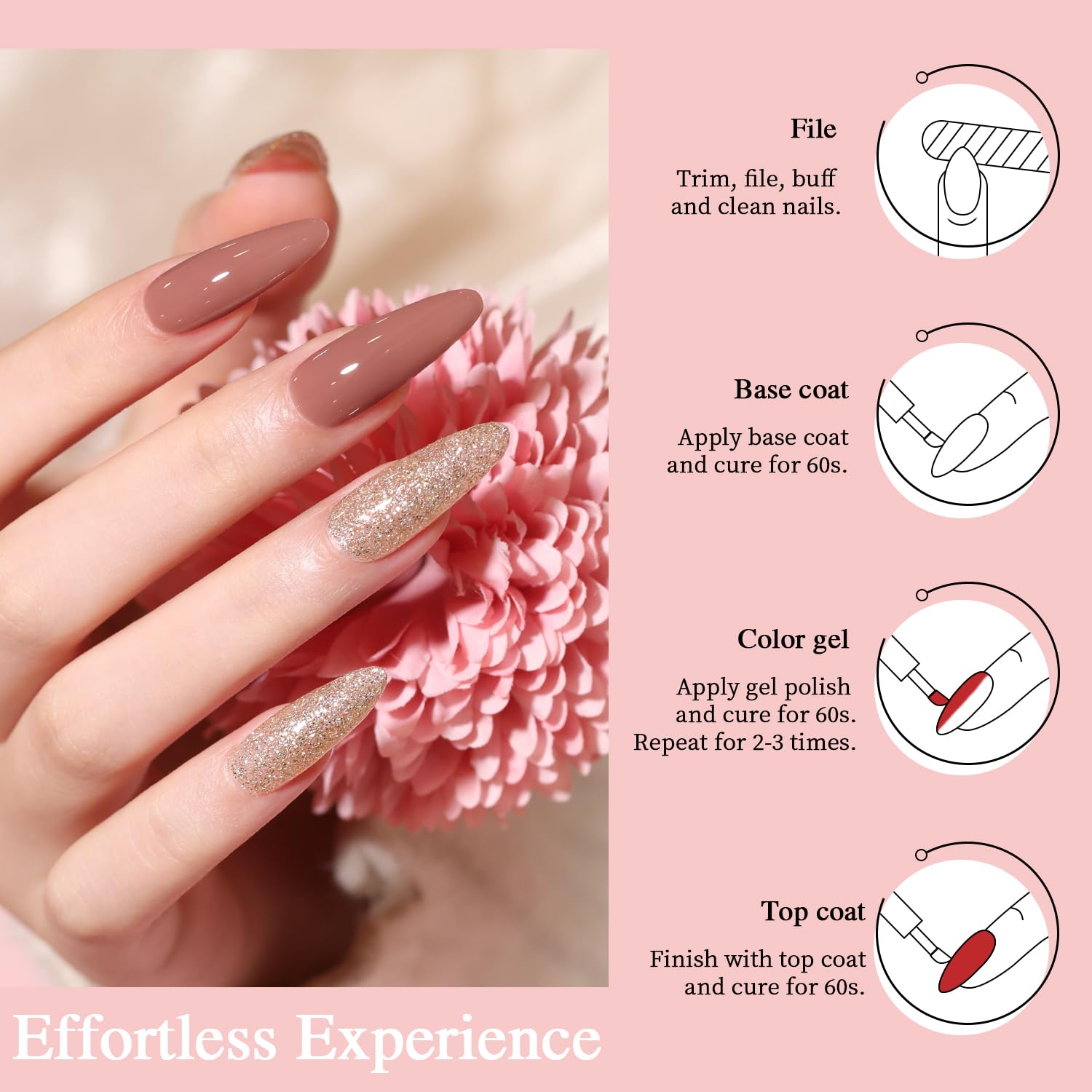 Nude Gel Nail Polish Set, 10 Colors Neutral Gel Polish Nude Pink Skin Tone Glitter Nail Polish Gel Starter Kit Soak Off All Season LED Manicure DIY Salon Gifts for Women Girls-Velvo Beauty