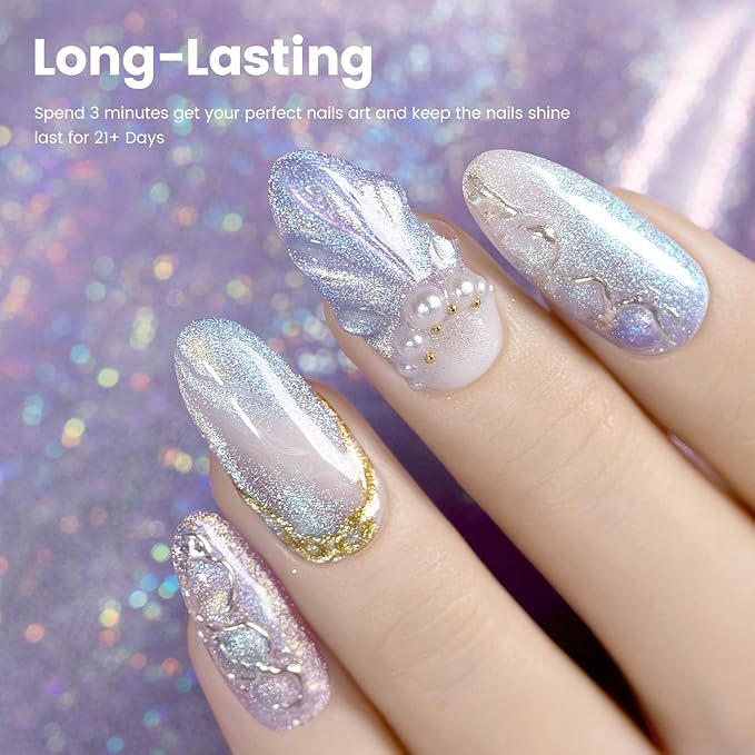 RARJSM Aurora Mermaid Cat Eye Gel Nail Polish Set 6 Colors Velvet Silver Glitter Pink Green Blue Purple Galaxy Star Shimmer Gel Polish with Magnetic Stick UV LED Curing Requires Soak Off Home Salon-Velvo Beauty