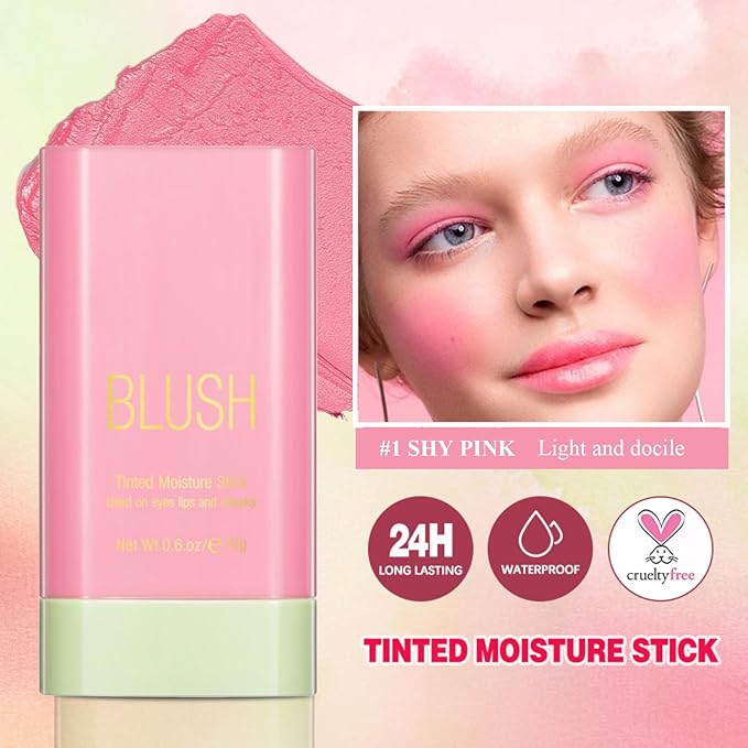 Blush Stick, Cream Blush Stick for Cheeks & Lips, Blendable Long-Lasting Multi-Use Contour Stick & Highlighter Makeup (#1 SHY PINK)-Velvo Beauty