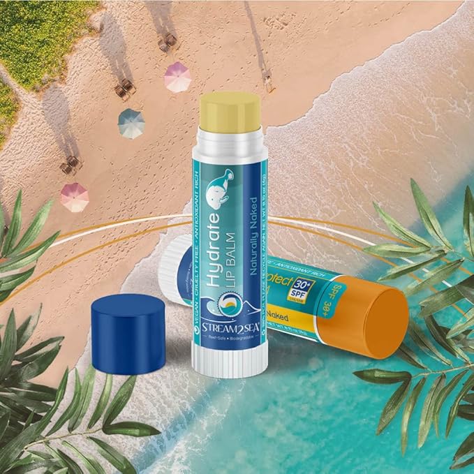 STREAM 2 SEA Naturally Naked Lip Balm Set, Reef Safe SPF 30 Unscented Hydrating Lip Care, Moisturizing Lip Balm + Sun Protect Outdoor Lip Balm For Beach and Sports, Paraben Free Natural Lip Care-Velvo Beauty