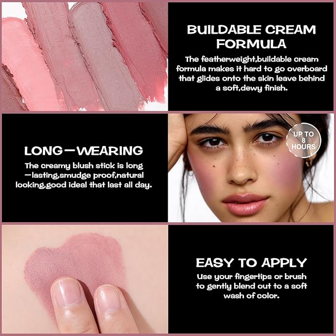 FOCALLURE Cream Blush Makeup,Buildable Blush Stick for Cheeks,Matte and Dewy Finish,Long Wearing,Easy Application,Lightweight Multi Stick,DUSTY ORCHID-Velvo Beauty