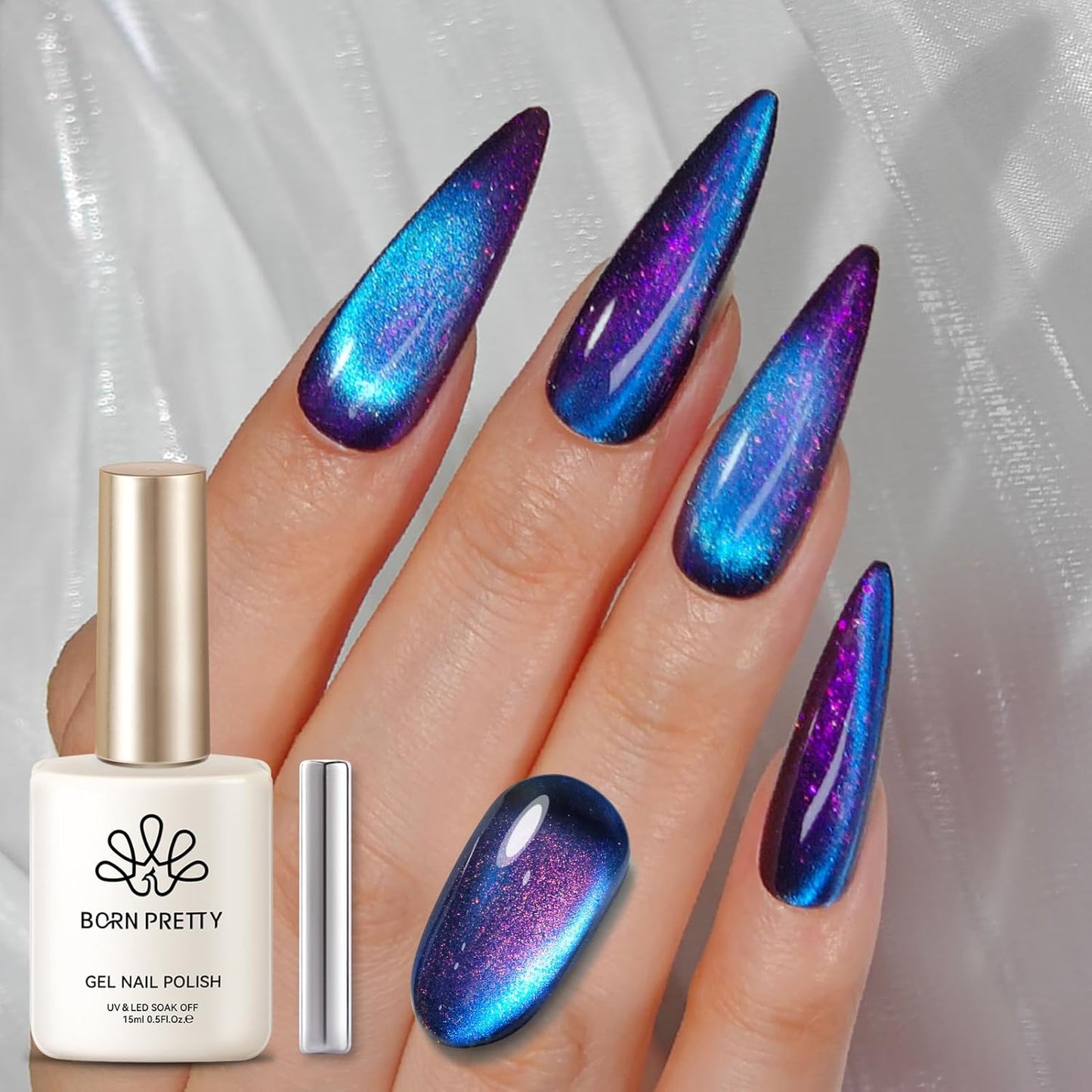 BORN PRETTY Cat Magnetic Eye Gel Nail Polish,Night Purple Magnetic Gel Polish Blueberry Cat Magnetic Eye Gel Manicure Nail Art DIY 15ml-Velvo Beauty