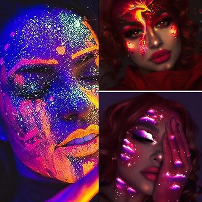 Go Ho Neon Gold Body Paint Washable(2.37oz,70ml),under UV Blacklight Neon Face Paint,Water Based Neon Fluorescent Golden Face Paint for Adults Children SFX Cosplay Costumes Halloween Makeup-Velvo Beauty