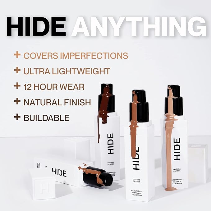 HIDE PREMIUM Liquid Foundation, SEE SHADE FINDER Below For Perfect Match, Multi-Use Waterproof Foundation, Medium/Full Coverage Foundation, Oil Free – We Have a Shade For All Skin Types, 1 fl. Oz. (Espresso)-Velvo Beauty