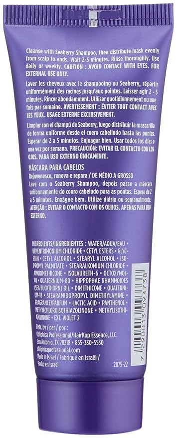 Obliphica Seaberry Hair Mask - Deep Conditioning Hydrating Treatment for Dry and Damaged Hair - Moisturizing Hair Repair and Growth Mask for Medium, Coarse, and Color-Treated Hair - 2.64 Fl Oz-Velvo Beauty