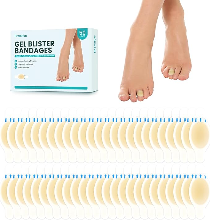 Blister Bandages Pads - 50 ct Blister Cushions - Water Resistant Hydrocolloid Bandage for Foot, Toe, Heel - Gel Blister Bandages for Prevention & Recovery, Toe Pack-Velvo Beauty