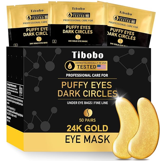 Under Eye Patches (50 Pairs) - 24K Gold Eye Masks Enriched with Abundant Collagen for Dark Circles, Puffy Eyes, Wrinkles - Gifts for Women Skin Care - Vegan & USA Tested-Velvo Beauty