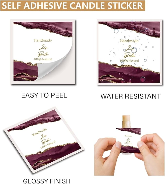 CRASPIRE 80Pcs 8 Styles Lip Balm Sticker Vintage Quicksand Background Self-Adhesive Homemade Lip Balm Labels Vintage Square DIY Label Stickers for Lip Balm Containers Cosmetics Lipsticks-Velvo Beauty