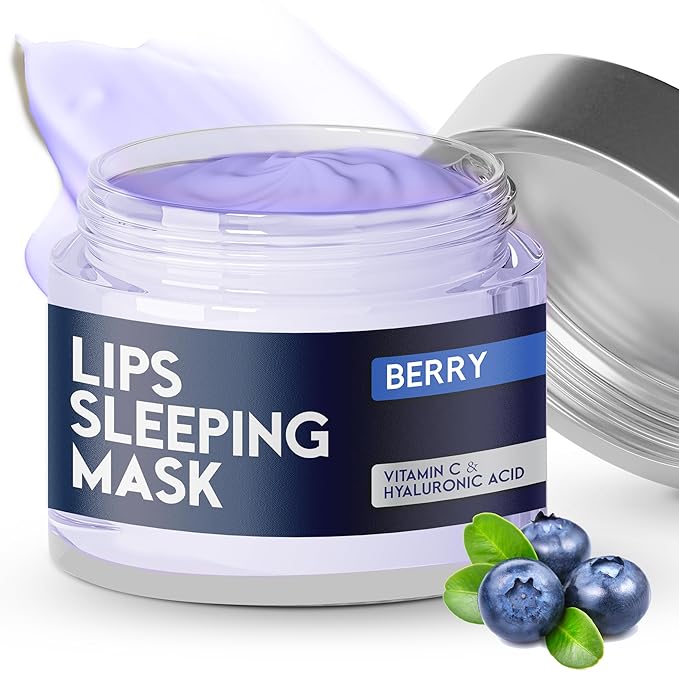 Lip Mask Overnight with Hyaluronic Acid & Collagen, Lip Sleeping Mask for Dry Cracked Lips, Moisturizing, Hydrating, Exfoliating Night Treatment for Lip Care (Berry)-Velvo Beauty