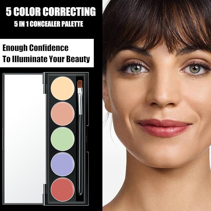 5 In 1 Multi-Use Correcting Concealer Palette,Waterproof Long Lasting Contour Palette,Professional Creamy Concealer Kit for Women,Easy to Create Full Coverage and Natural Finish.#6-Velvo Beauty