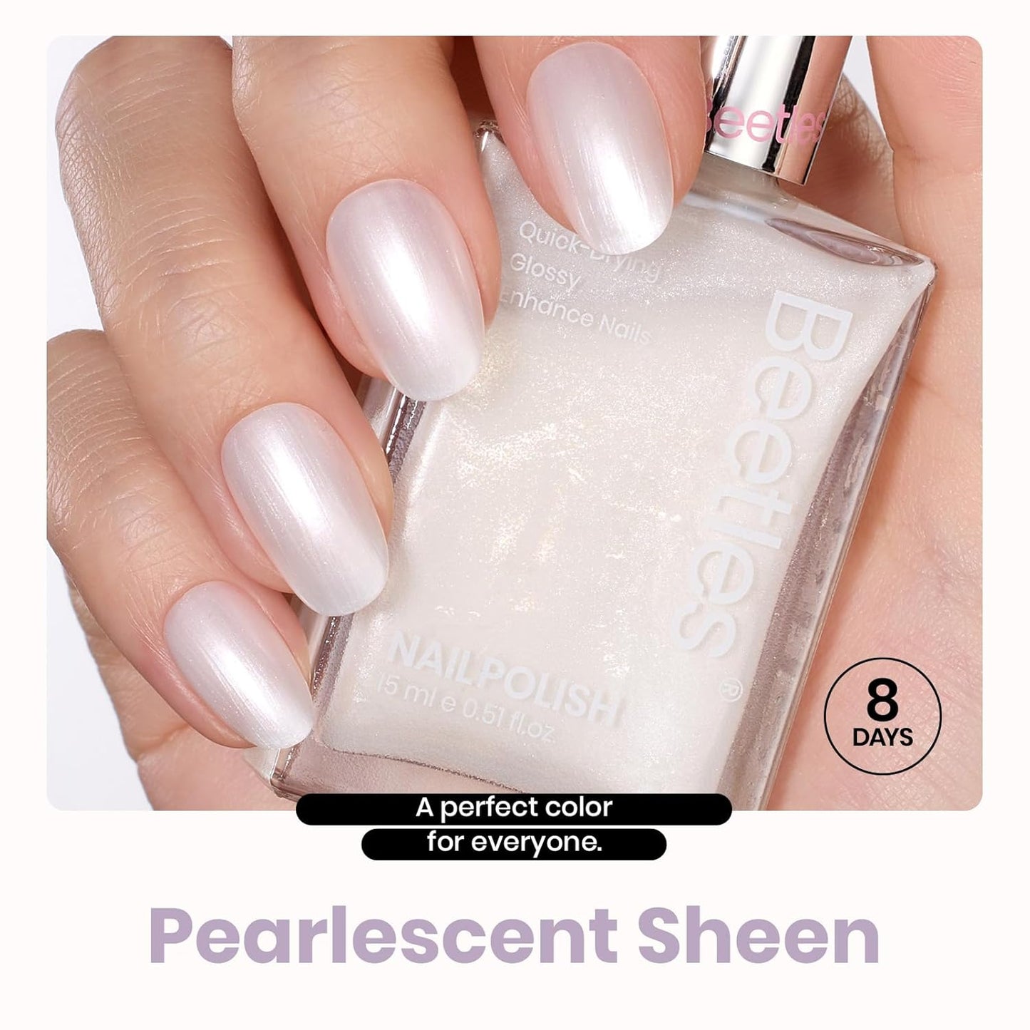 Beetles Pearl White Nail Polish and 2 in 1 Base & Top Coat Set, Fast Drying & Natural Nail Strengthen, Nail Lacquer Shimmer-Like Pearlescent Sheen, No UV Lamp Needed for DIY Nail Art Gifts for Women-Velvo Beauty