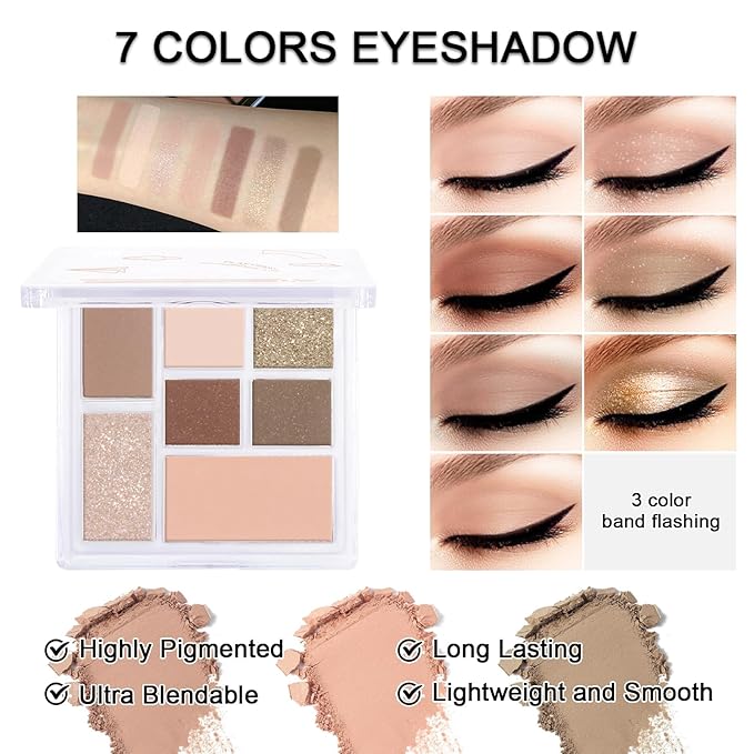 Makeup Kit for Teens Girls, Makeup Present Set for Women, Makeup Full Kit for Beginners, Mini Makeup Bundle Include 7 Nude colors Matte & Shimmer Pigmented Eyeshadow Palette, Eyebrow Powder-Velvo Beauty