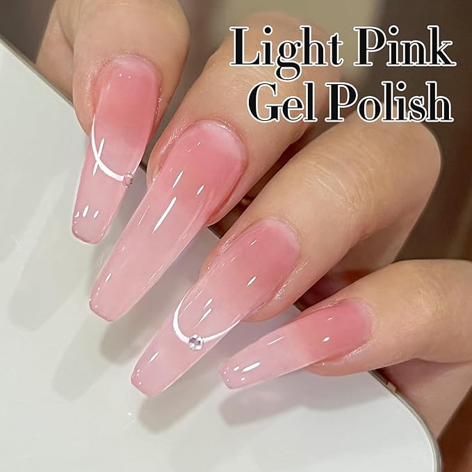 Double Rhythm 0.5Oz Translucent Gel Polish Sheer Neutral Natural Light Milky Same Color Same Bottle 15ML Jelly Gel Polish Art DIY at Home (Milky Pink-A1401)-Velvo Beauty