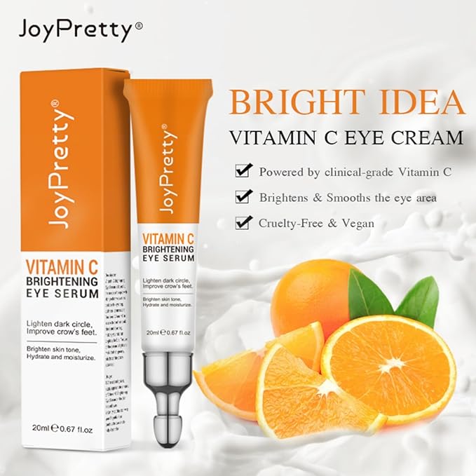 New JoyPretty Vitamin C Brightening Eye Serum,Eye cream,Anti Aging Serum with Vitamin C, Niacinamide and Hyaluronic Acid,Remove for Dark Circles Puffiness Under Eye Bags Fine Line Crow's Feet (1)-Velvo Beauty