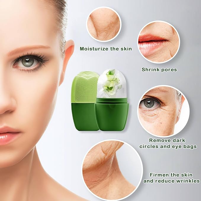 XHJRI Ice Face Roller Massager,Ice Cube Roller for Face, Eyes and Neck Naturally Conditioning and Skin Care,De-Puff Eye Bags,Reduce Migraine Pain,Reusable Massage Silicone Ice Mold (New Green)-Velvo Beauty