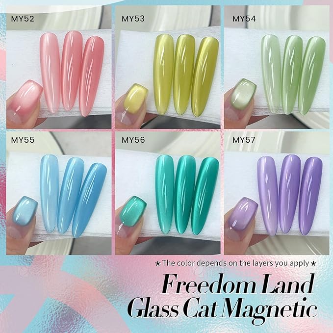 BORN PRETTY Magnetic Gel Nail Polish Pastel Water Light Cat Magnetic Eye Gel Jelly Glass Crystal Magnetic Gel Polish Glitter Shimmer Auroras Magnetic Gel Nail Art Manicure Kit 6PCS-Velvo Beauty
