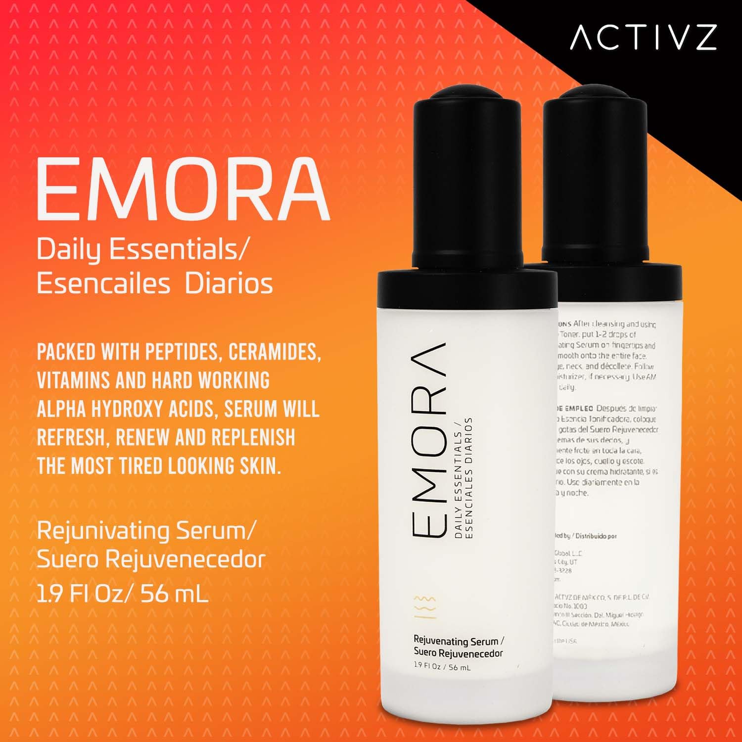 ACTIVZ Emora Rejuvenating Serum - Nourishes, Tones, Renews Skin with Saccharomyces Ferment, Rosa Canina, Niacinamide, Green Tea, and Vitamin E - 56ml-Velvo Beauty