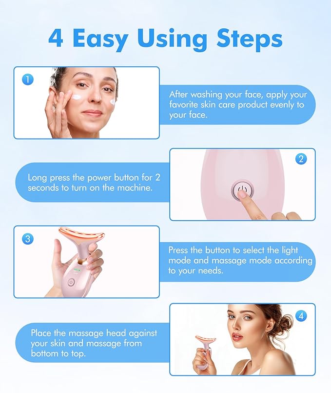 Red-Light-Therapy-for-Face-and-Neck, 7 Color Face Massager Tool for Wrinkles, Double Chin, Vibrating Facial Massager with Thermals for Skin Care, Glossy Pink-Velvo Beauty