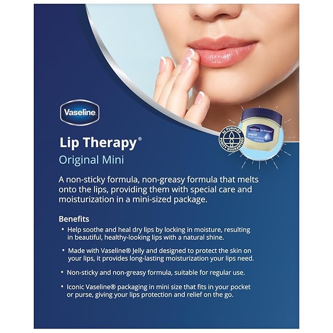 Vaseline Lip Therapy Original – Mini Vaseline Lip Balm, Hydrating Petroleum Jelly, Clear Lip Gloss, Travel-Size, 0.25 Oz Ea (Pack of 6)-Velvo Beauty