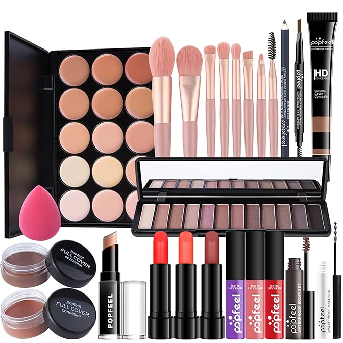 All-in-one Makeup Set Holiday Gift | Full Makeup Kit for Women Essential Starter Bundle Include Eyeshadow Palette Lipstick Blush Cream Concealer Face Powder Eyeliner Mascara Lipgloss Brush-Velvo Beauty