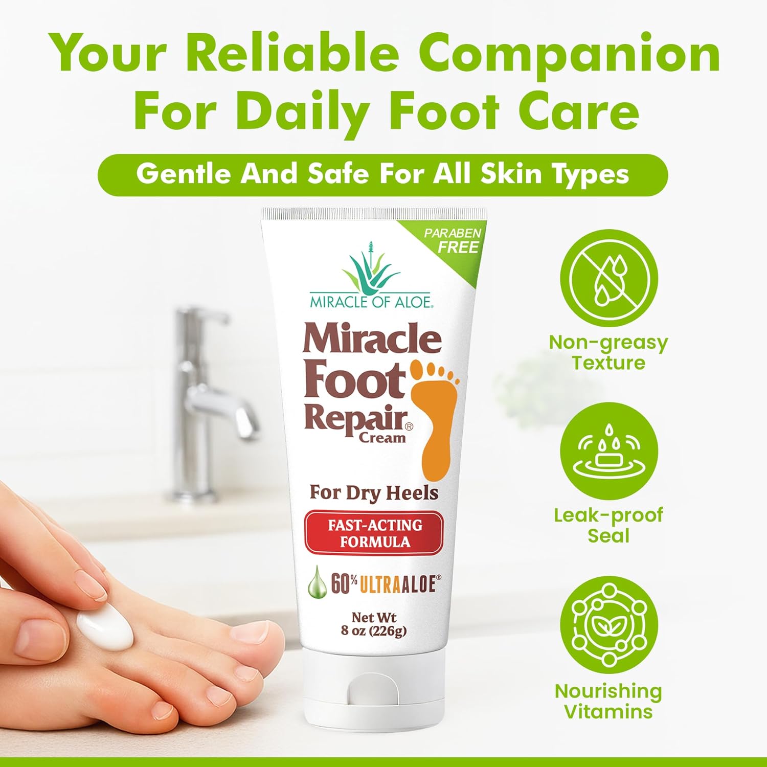 Miracle Foot Repair Cream (8 oz / 2-Pack) Repairs Dry Cracked Heels and Feet, 60% Pure UltraAloe Moisturizes, Softens, and Repairs-Velvo Beauty