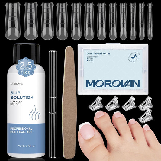 Morovan Nail Polygel Slip Solution: Salon-Grade Slip Liquid & Dual Toenail Forms for Beginner-Friendly Gel Nail Extension & Anti-Stick Application-Velvo Beauty