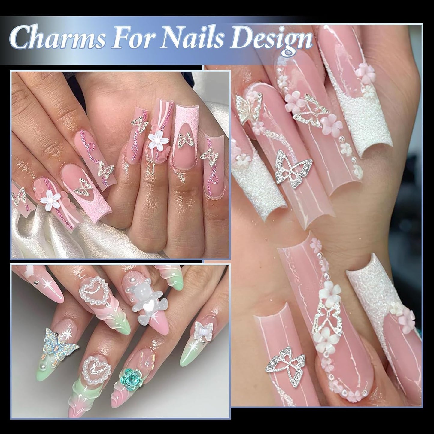 3D Nail Charms and Gems, Mix Flower Bow Heart Colorful Acrylic Nail Art Charms, Mix Nail Pearl Rhinestones and Caviar Beads for Nails, Cute Hollow Pearls Jewelry for Art Design DIY Crafts-Velvo Beauty