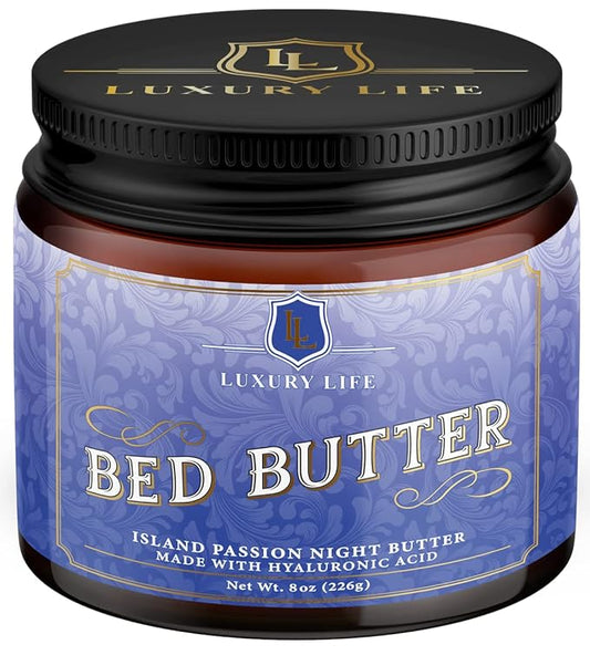 LUXURY LIFE Bed Butter - Irresistibly Fragranced Mood-Enticing Butter Infused with Hyaluronic Acid. Extra Rich Calming Nighttime Moisturizer for Sensual Stimulating Experience (Island Passion, 8 oz)-Velvo Beauty