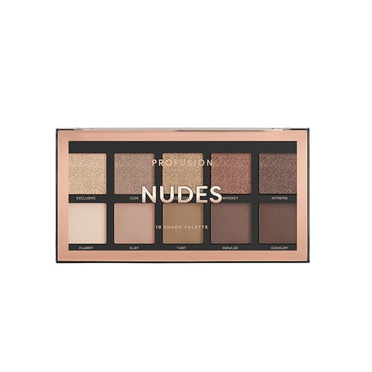 Profusion Cosmetics 10 Shade Eyeshadow Palette - High Pigmented Multi-Finish Colors, Vegan & Cruelty-Free, Create Stunning Looks On-the-Go - Travel-Friendly & Versatile Makeup, Nudes-Velvo Beauty