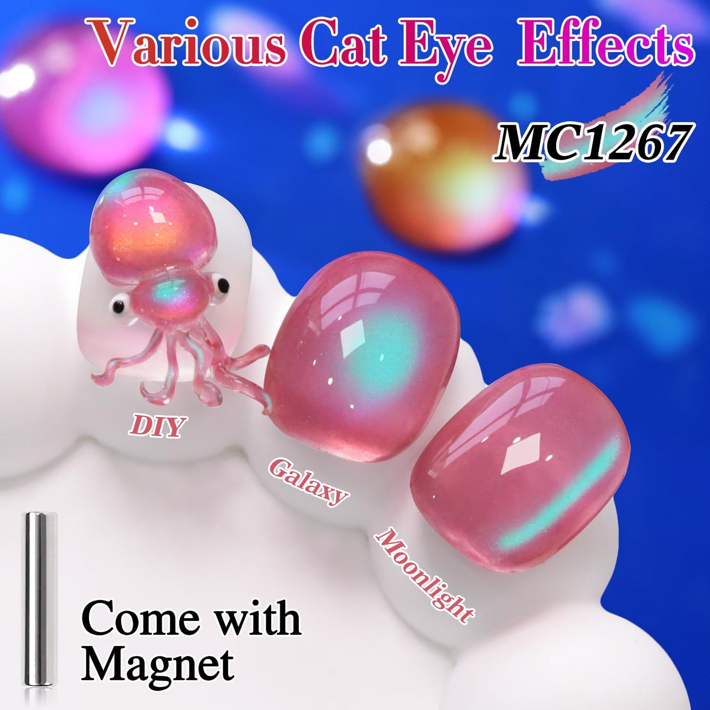 Double Rhythm Jelly Glass Cat Eye Gel Polish with Magnet 15ML Holographic Glitter Shimmer Translucent Sheer Color Magnetic Nail Polish Salon DIY at Home (Pink Teal-MC1267)-Velvo Beauty