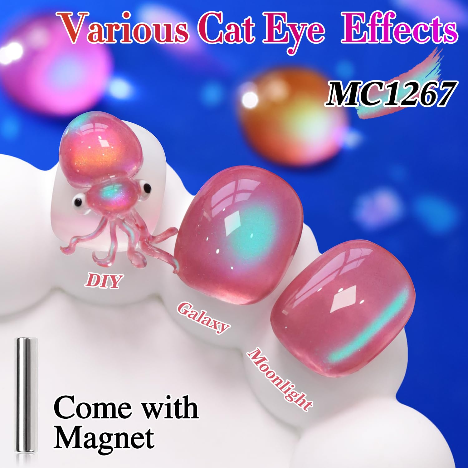 Double Rhythm Jelly Glass Cat Eye Gel Polish with Magnet 15ML Holographic Glitter Shimmer Translucent Sheer Color Magnetic Nail Polish Salon DIY at Home (Pink Teal-MC1267)-Velvo Beauty