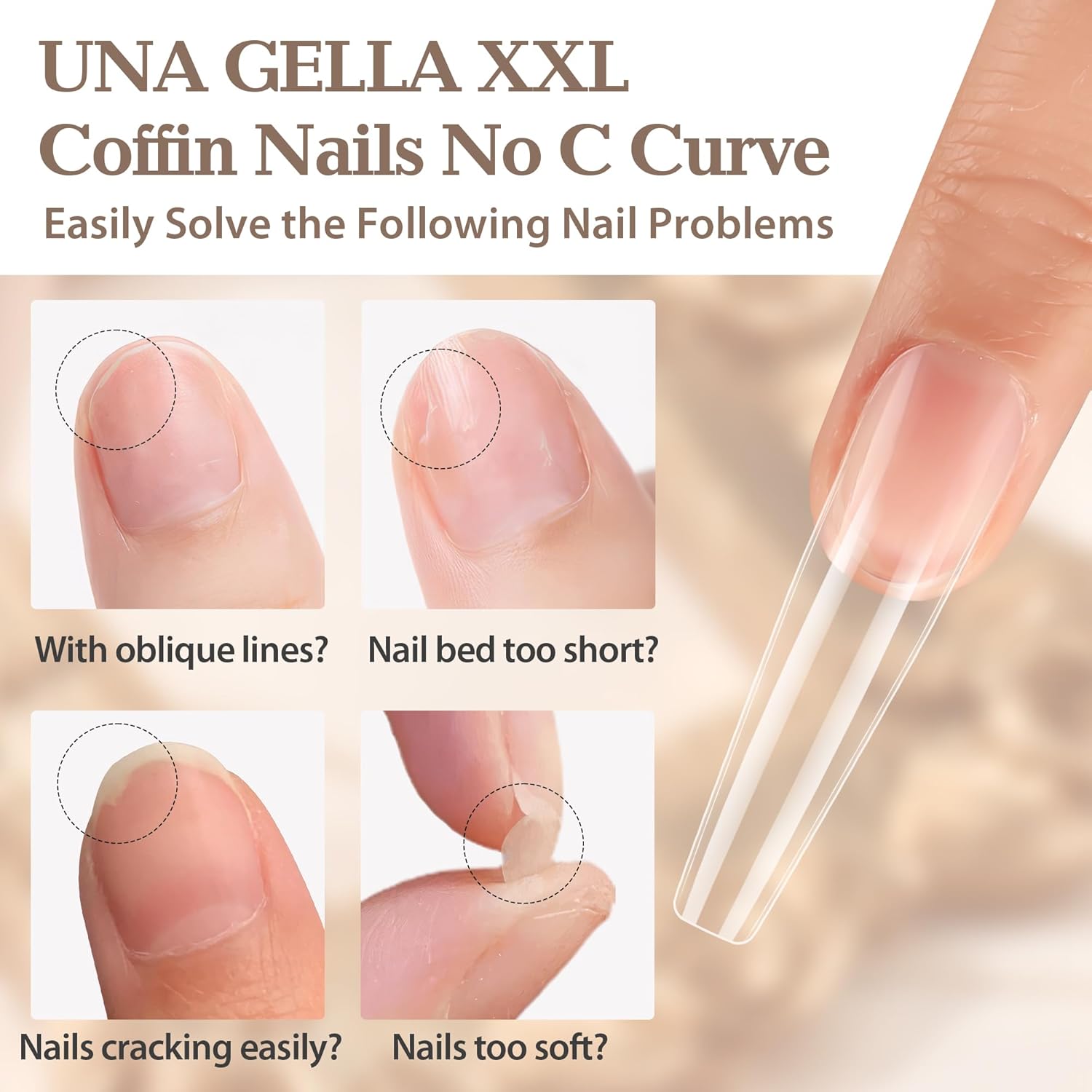 UNA GELLA XXL Coffin Nails Tips Full Cover 216pcs Extra Long Coffin Nail Tips No C Curve Clear Coffin Ballerina Nail Tips False Fake Acrylic Nails for Nail Extensions DIY Art Salon-Velvo Beauty