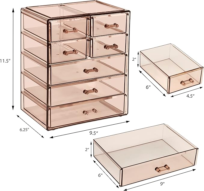 Sorbus Acrylic Makeup Organizer - Organization and Storage Case for Cosmetics Make Up & Jewelry - Big Clear Makeup Organizer for Vanity, Bathroom, College Dorm, Closet, Desk (3 Large, 4 Small Drawers)-Velvo Beauty