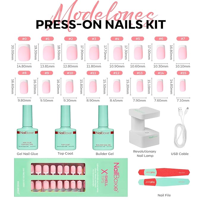 Modelones Press On Nails Kit with Top Coat Nail Glue for Nail Tips Builder Nail Gel 160 PCS Short Brown Square French Tip Press on Nails with LED Light for Easy DIY Nail Art Kit-Velvo Beauty