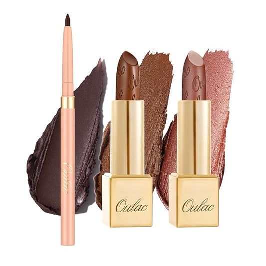 Oulac Lipstick & Lipliner Set 3PCS High Impact Lipcolor with Moisturizing Formula, Vegan Beauty, Full-Coverage Lip Color, Gift Lipstick for Women, 03+08+24-Velvo Beauty