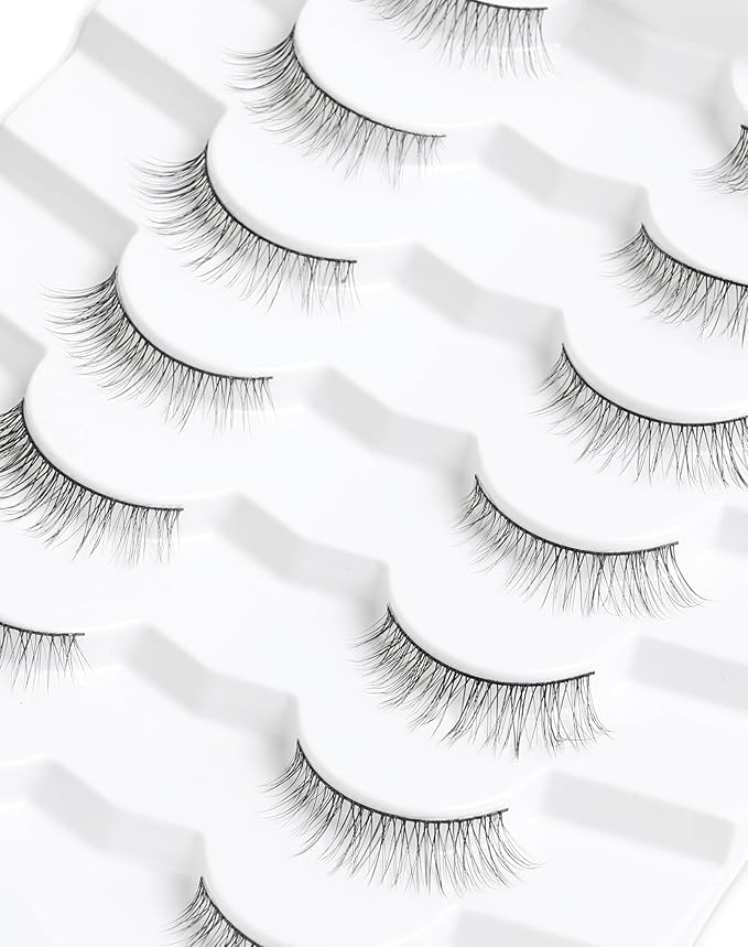 Onlyall Natural Lashes Wispy Lashes Natural Look False Eyelashes Natural Flared Eyelashes False Eye Lashes Soft Fluffy Lashes 7 Pairs DK32, Black-Velvo Beauty