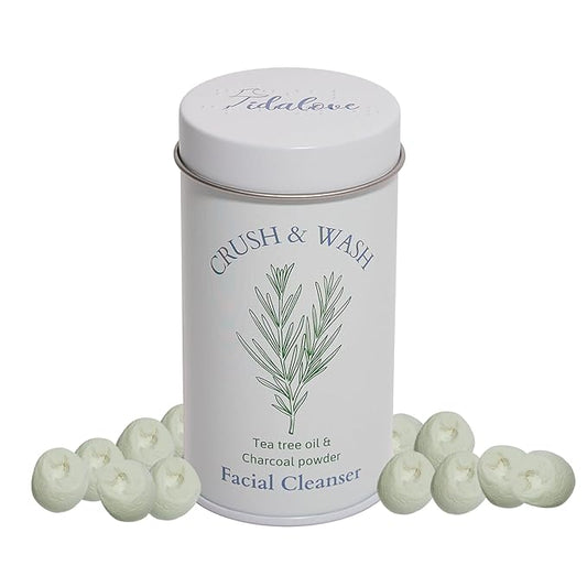 3-in-1 Solid Facial Cleanser, Exfoliator, and Wash-off Mask - Vegan, Cruelty-Free, Plastic-Free, Travel-Friendly, 1 Month Supply (60 Crushable Tablets) in Tin (Purifying Beans in Tin)-Velvo Beauty