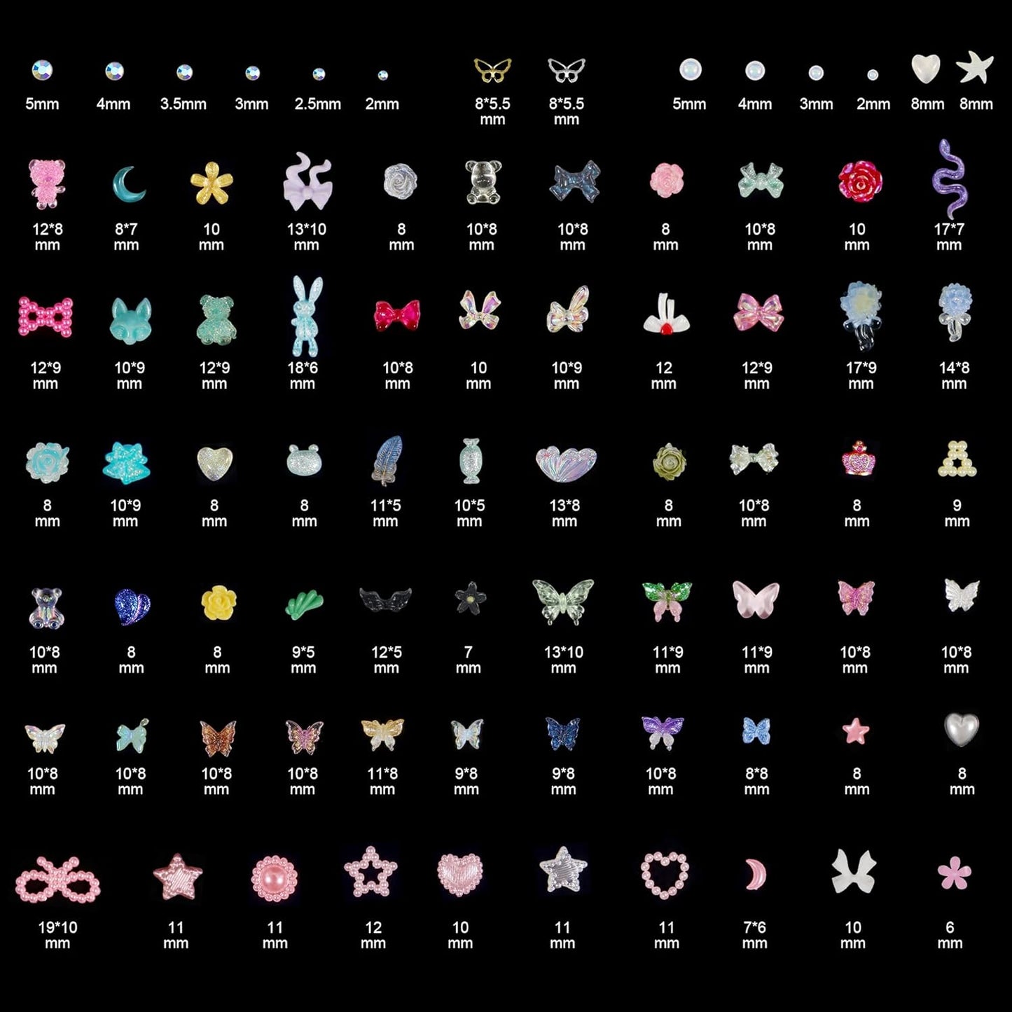 Artdone Nail Art Studs Kit, 2 boxes Multicolor 3D Charms Flower Butterfly Snake Rabbit Diamond Cute Nail Jewels for DIY Decoration with Pickup Tools-Velvo Beauty